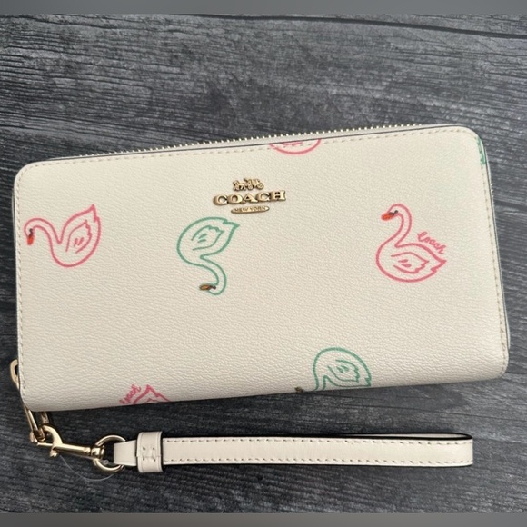 Coach Long Zip Wallet / Wristlet ~ Swans! - Picture 1 of 3